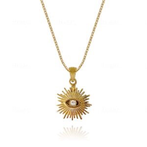 18k gold plated evil eye zircon sunburst pendant necklace dainty chain jewelry for women