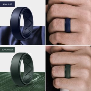 Egnaro Silicone Ring for Men 1/4/7 Multicolored Rubber Wedding Bands, Breathable Pattern for Gym Workout, 8.5 mm Wide and 2.5 mm Thick