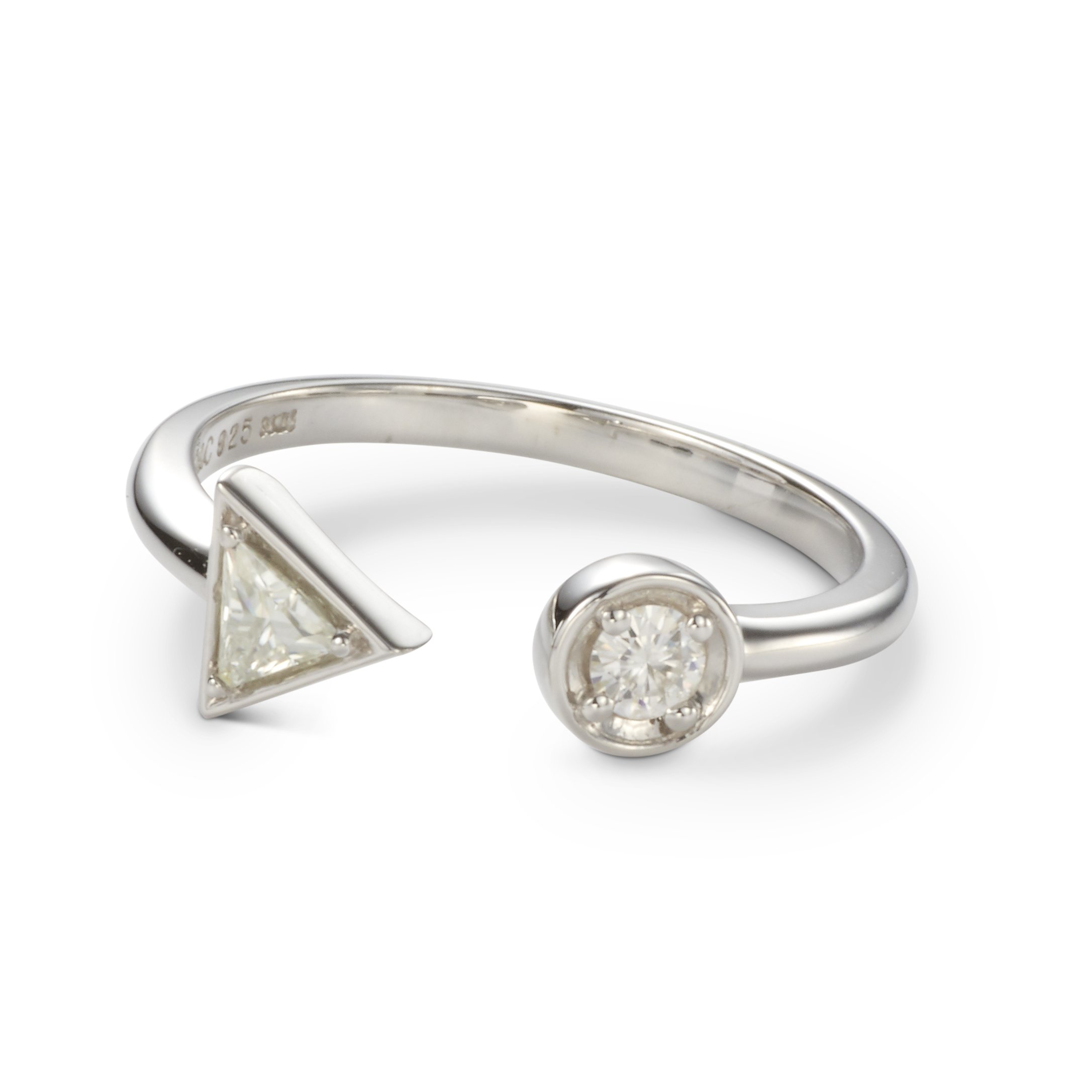 0.20 CTW DEW Triangle Laboratory-Grown Moissanite Geometric Two-Stone Ring in Sterling Silver