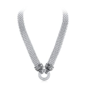 uny jewel jewelry designer inspired short women necklace 45cm + 5 cm popcorn chain classic elegant vintage antique jewelry christmas gift (silver tone)