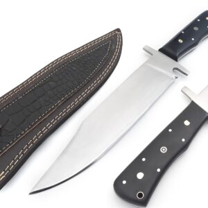 Nooraki - 15" Handmade Full Tang Hunting Knife with Leather Sheath, Multipurpose Bowie Knife with Micarta Handle for Everyday Carry, Outdoor Camping and Hunting