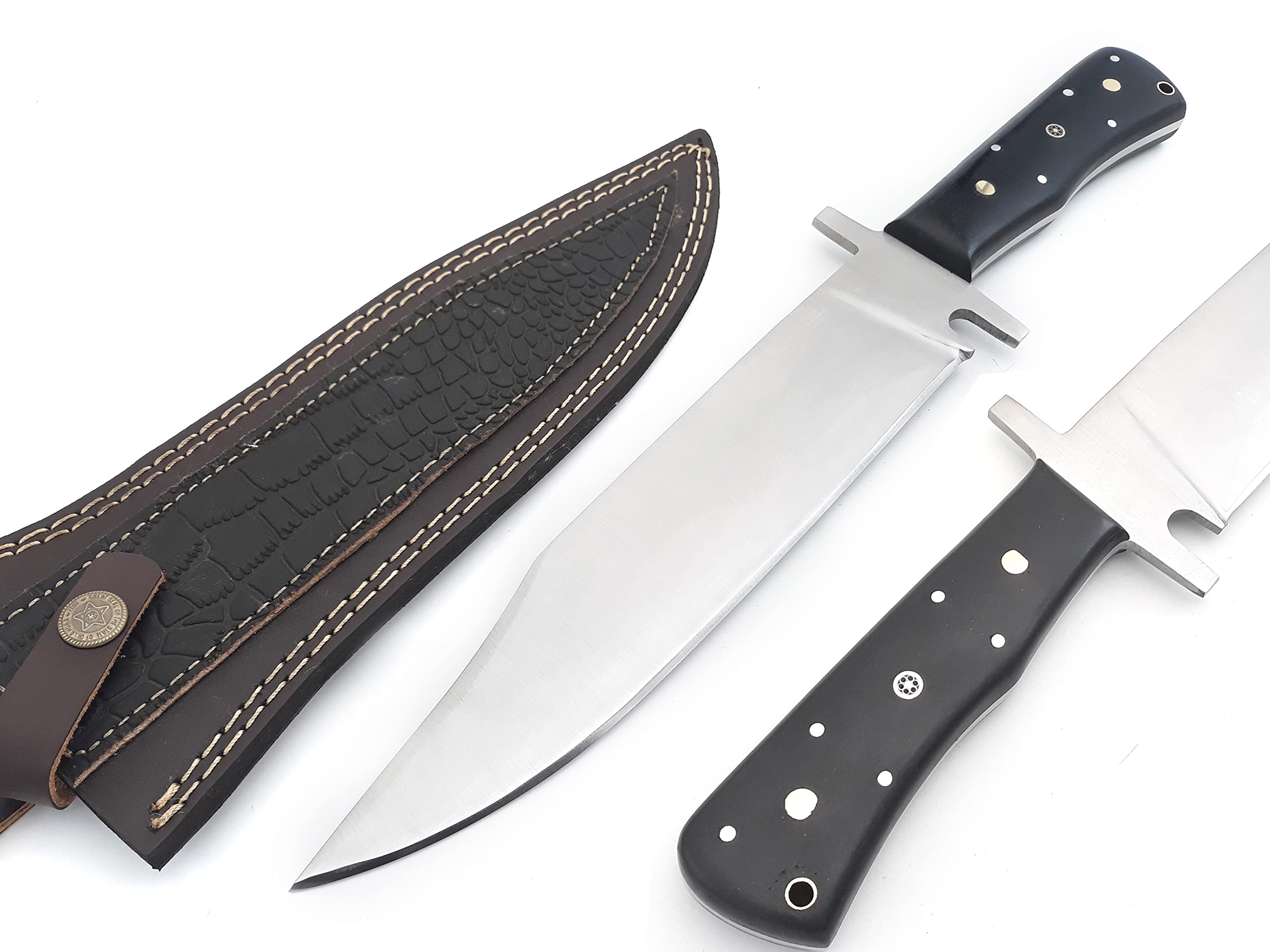 Nooraki - 15" Handmade Full Tang Hunting Knife with Leather Sheath, Multipurpose Bowie Knife with Micarta Handle for Everyday Carry, Outdoor Camping and Hunting