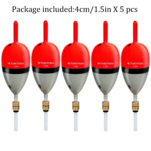 THKFISH Fishing Bobber Slip Bobber Fishing Floats for Crappie Balsa Bobbers for Panfish,Walleye,Salmon Floatage (Red, 1.5in * 5pcs)