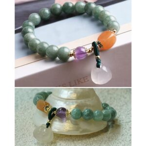 Fengshui Wealth Natural Jade Bracelet With Crystal Charm, Lucky Jade Bead Bracelet, Gemstone Friendship Bracelet, Healing Anxiety Real Green Jade Bangle for Men Women