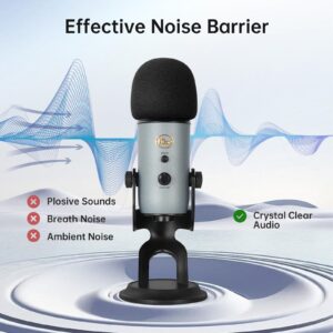 PhantAccy Pop Filter/Windscreen for Blue Yeti and Yeti Pro Microphones, Foam Mic Cover for Filtering Plosives and Hissing Noise