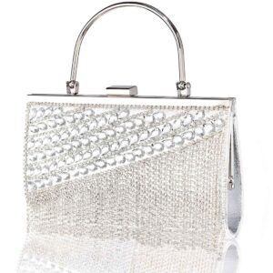 yokawe bling crystals clutch purses for women rhinestone tassel evening bag wedding party prom cocktail handbags (silver)