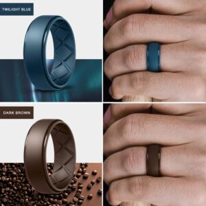 Egnaro Silicone Ring for Men 1/4/7 Multicolored Rubber Wedding Bands, Breathable Pattern for Gym Workout, 8.5 mm Wide and 2.5 mm Thick