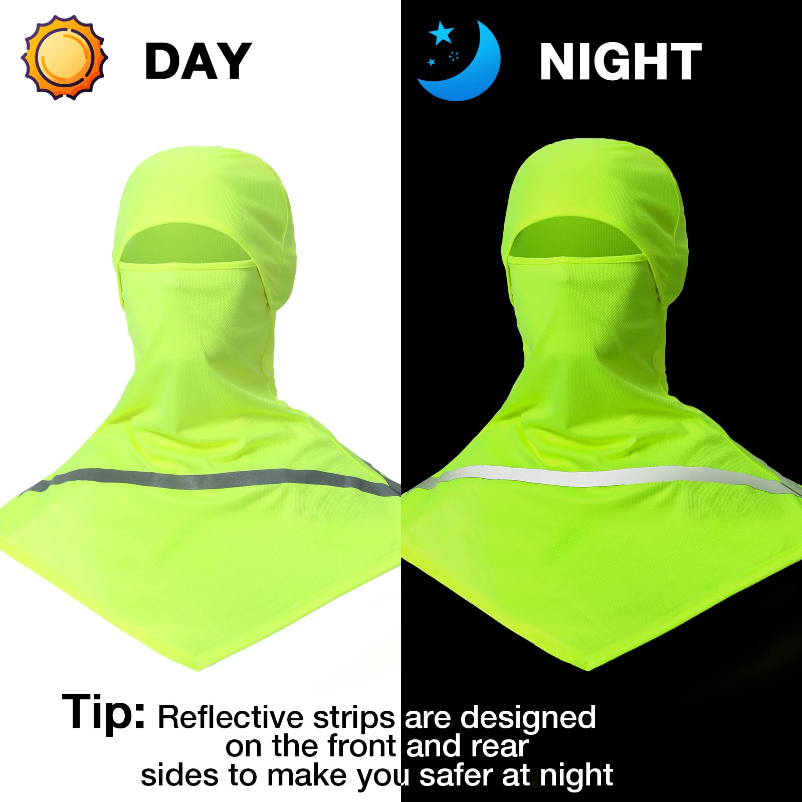 4 Pcs Summer Balaclava Sun Protection Full Face Balaclava with Reflective Strip Cooling Breathable Long Neck Covers (Neon Yellow)