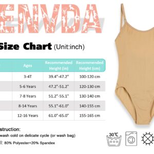 TENVDA Girls Nude Seamless Undergarment Camisole Tan Leotard Nudie Dance Bodysuits for 12-16 Years Old Kids Ballet Gymnastics