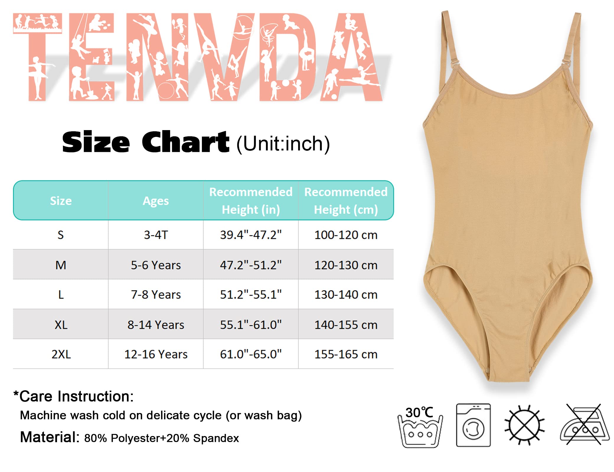 TENVDA Girls Nude Seamless Undergarment Camisole Tan Leotard Nudie Dance Bodysuits for 12-16 Years Old Kids Ballet Gymnastics