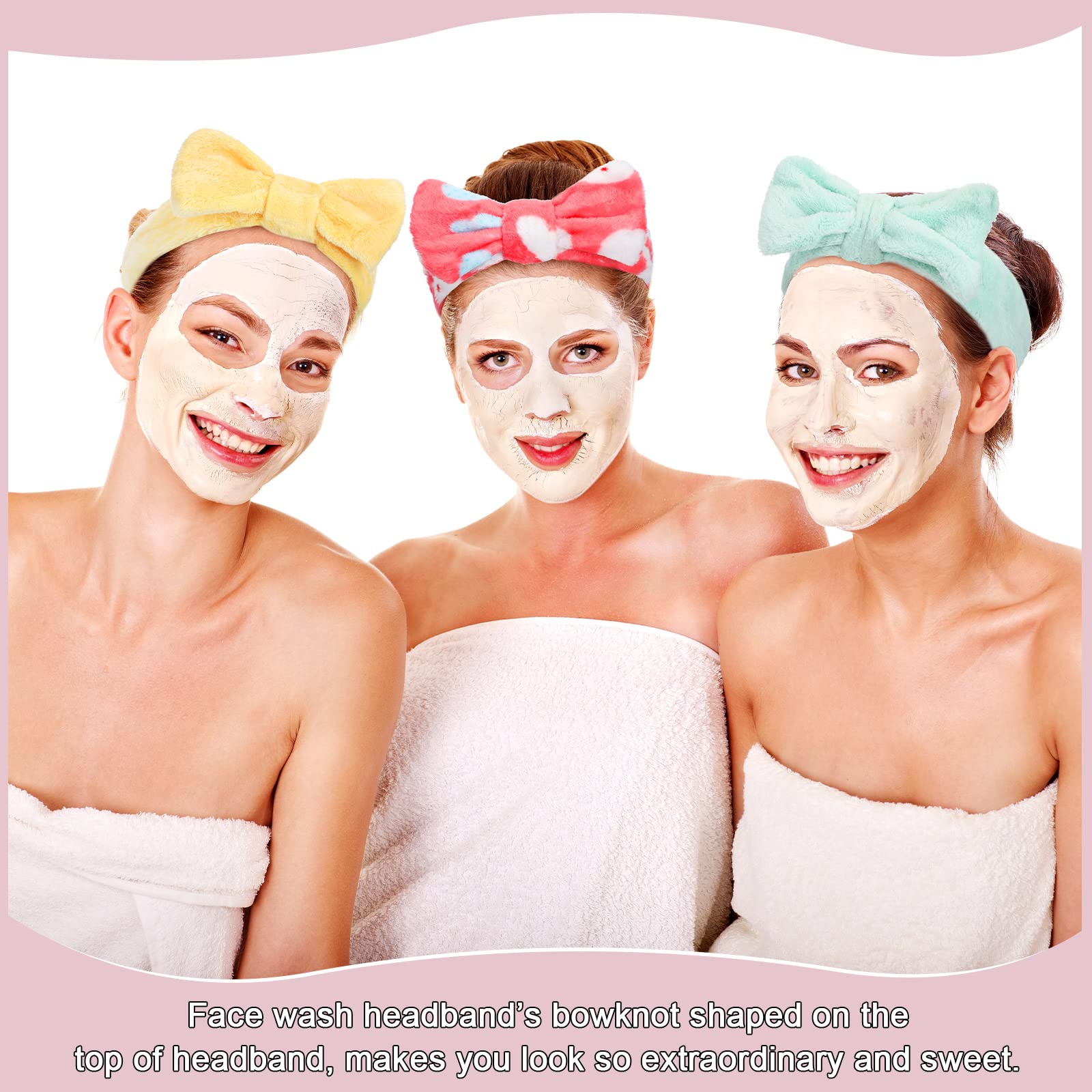 WILLBOND 24 Pack Spa Headband Bow Hair Band Facial Makeup Headband Women Face Wash Headband Adjustable Skincare Headbands Flannel Towel Soft Head Wraps for Women Shower Washing Face(Stylish Pattern)