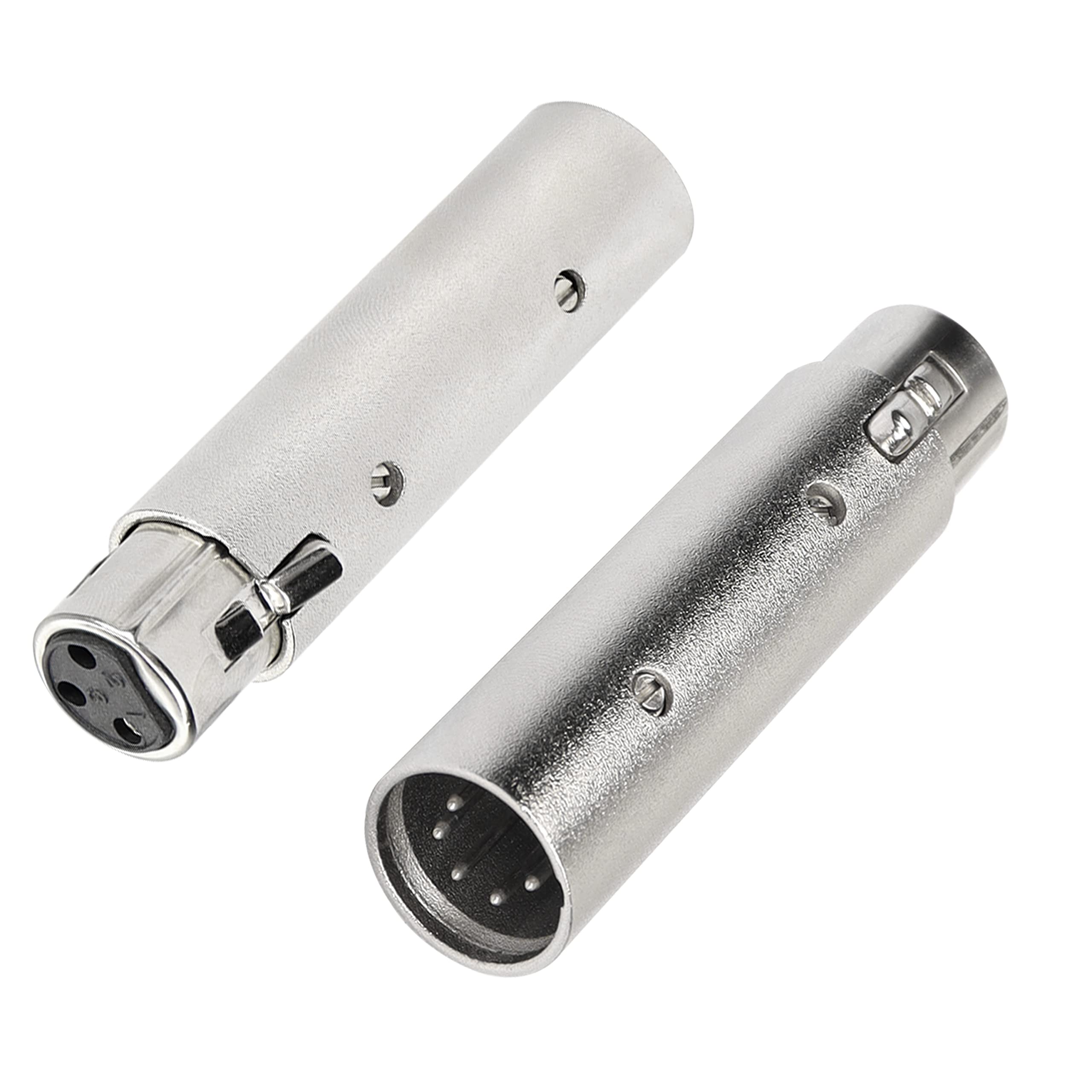 MEIRIYFA XLR 3 Pin Female to XLR 5 Pin Male Adapter Connector Gender Changer，Anodized Aluminum Adapter with Lock Release Button（Sliver-1PCS