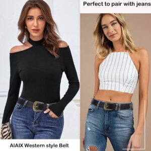 ALAIX Belts for women Women's Belts Silver Gold Buckle leather belts Black Western belts Jeans Pants belts for women