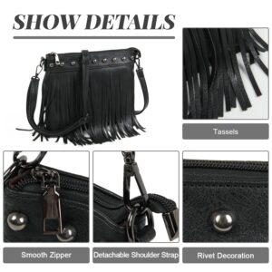 Emprier Women Hobo Fringe Crossbody Purse Vintage Small Tassel Shoulder Handbags