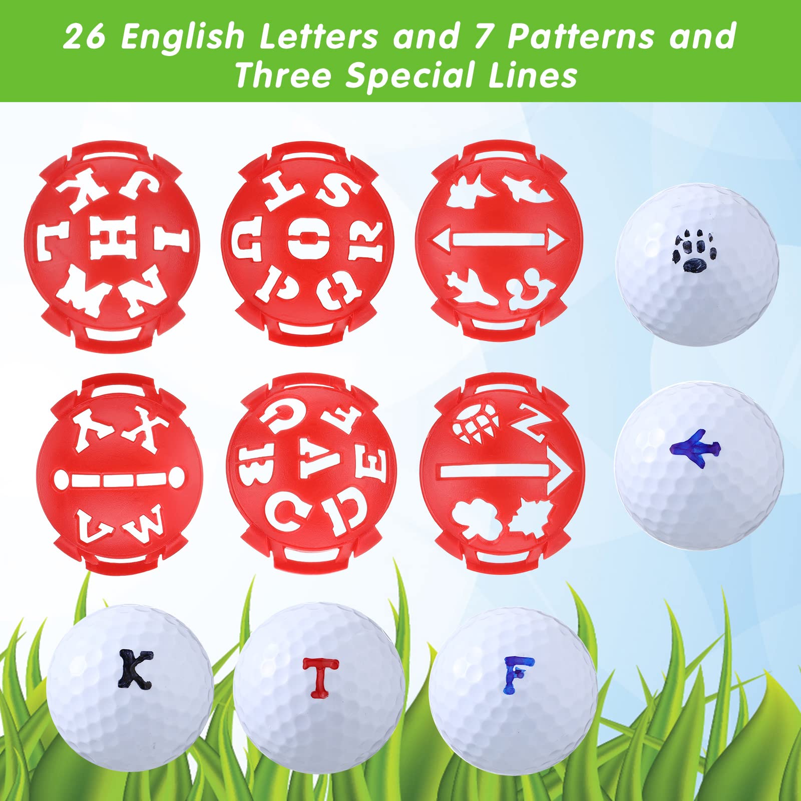 16 Packs Golf Ball Marker Golf Accessories 12 Golf Ball Marking Stencils Letter Stencils Kit Golf Ball Liner Line Marker Template 4 Color Line Markers Pens Golf Ball Alignment and Identification Tool