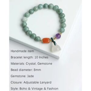 Fengshui Wealth Natural Jade Bracelet With Crystal Charm, Lucky Jade Bead Bracelet, Gemstone Friendship Bracelet, Healing Anxiety Real Green Jade Bangle for Men Women