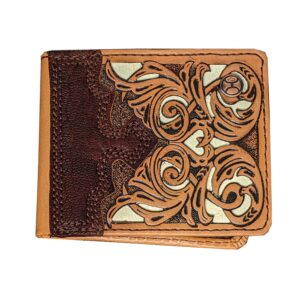 hooey bi-fold leather men's wallet (hand tooled - ivory)