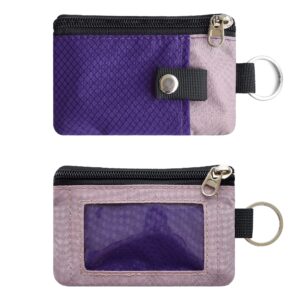 CHENSPRX Minimalist RFID Blocking Small Wallet with ID Window,WaterResistant Zip Id Case Wallet with Lanyard Keychain for Cards,Cash,Travel,Women,Men (Purple+LightPurple)