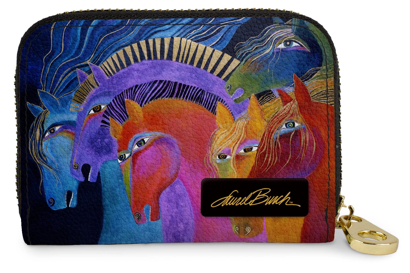 Monarque RFID Secure Armored Zipper Wallet by Laurel Burch (Wild Horses of Fire)