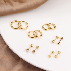 FASACCO Small Tiny Stud Flat Back Earring Hypoallergenic Gold Studs 14K Surgical Steel Earring Sets for Multiple Piercing Cartilage Hoop Earrings