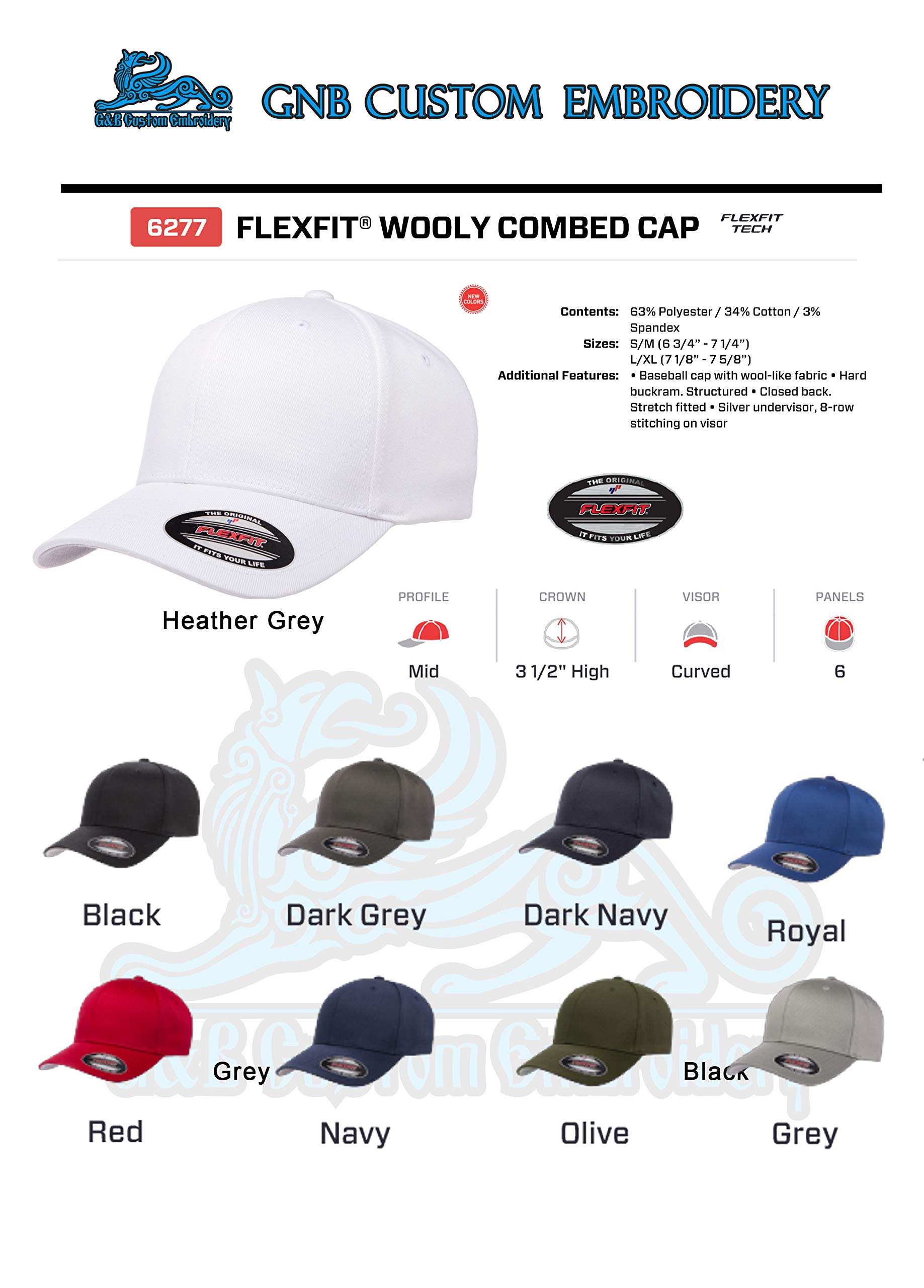 Custom Embroidered Flex Fitted hat. Flex Fitted 6277/6477. Place Your Own Logo or Design (L/XL, Black)