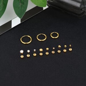 FASACCO Small Tiny Stud Flat Back Earring Hypoallergenic Gold Studs 14K Surgical Steel Earring Sets for Multiple Piercing Cartilage Hoop Earrings