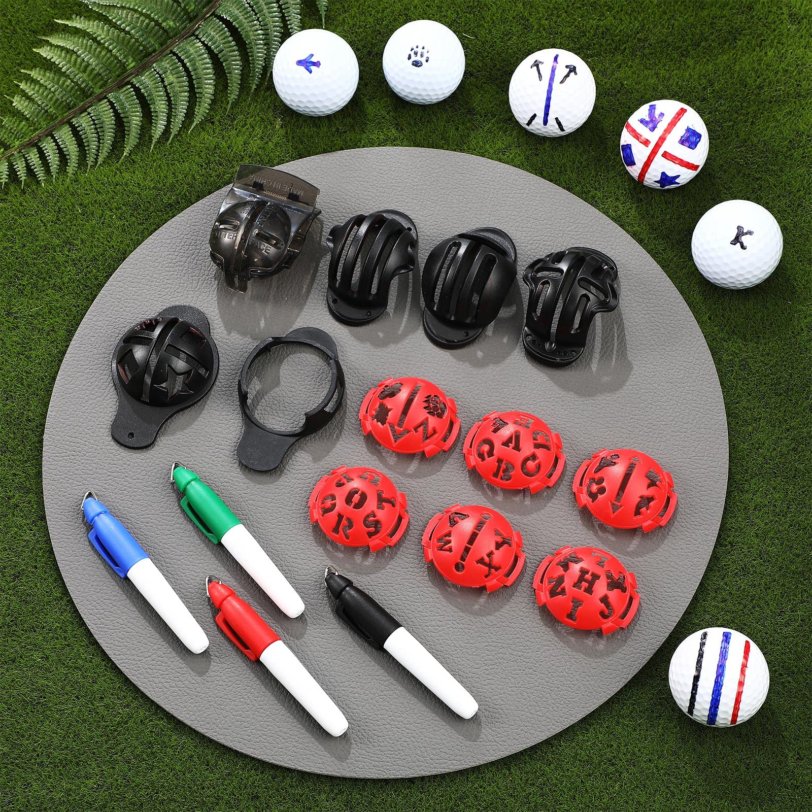 16 Packs Golf Ball Marker Golf Accessories 12 Golf Ball Marking Stencils Letter Stencils Kit Golf Ball Liner Line Marker Template 4 Color Line Markers Pens Golf Ball Alignment and Identification Tool