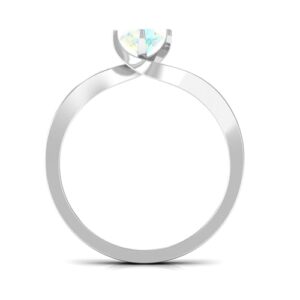 Certified 5 MM Opal Round Engagement Ring, AAA Quality, Natural Ethiopian Opal Solitaire Ring with Moissanite, 14K White Gold, Size:US 8.00