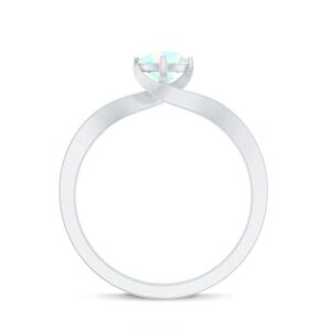 Certified 5 MM Opal Round Engagement Ring, AAA Quality, Natural Ethiopian Opal Solitaire Ring with Moissanite, 14K White Gold, Size:US 8.00