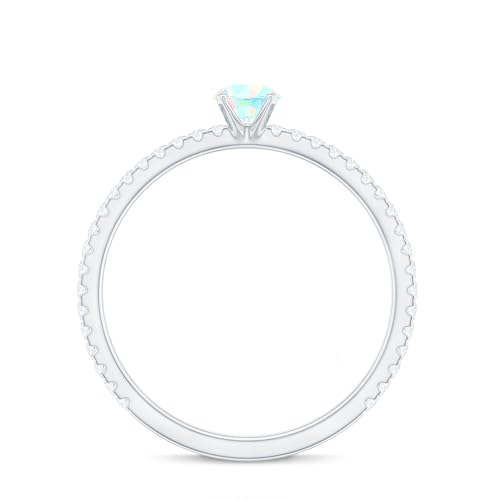 Rosec Jewels Certified Natural Opal Promise Ring, AAA Quality, Opal Diamond Pinky Ring For Women (Ready to Gift), 14K White Gold, Size:US 5.00