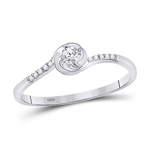 10kt White Gold Womens Round Diamond Solitaire Promise Ring 1/10 Cttw