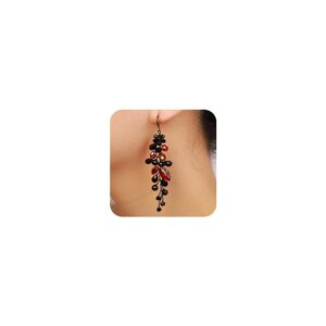 BERYUAN Baroque Earring Black Red Rhinestone Wedding Earrings for Bride