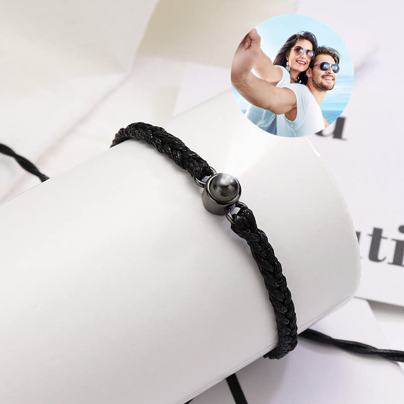 Handpua Custom Bracelets Rope Bracelets Personalized Bracelet for Women Men Projection Bracelet with Photo I Love You Bracelet 100 Languages (gold+white)