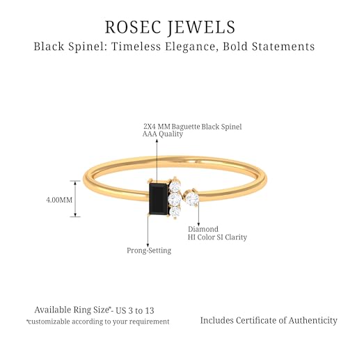 Black Spinel Minimal Ring for Women, AAA Quality, Dainty Promise Engagement Ring, 14K Yellow Gold, Size:US 6.50