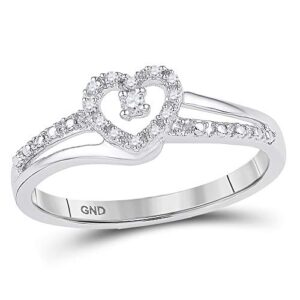 10kt white gold womens round diamond heart promise ring 1/20 cttw