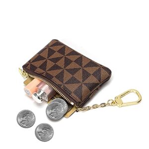 Veki Coin Purse Change Mini Purse Wallet With Key Chain Ring Zipper for Men Women Fashionable Bag Key Chain Pendant Leather Classic Clutch Purse(Brown)