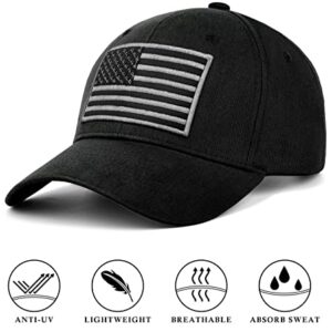 KIRAAT 3 Pack American Flag Baseball Cap Unisex,Low Profile USA Plain Dad Hat for Men＆Women (Black＆Grey＆Green)