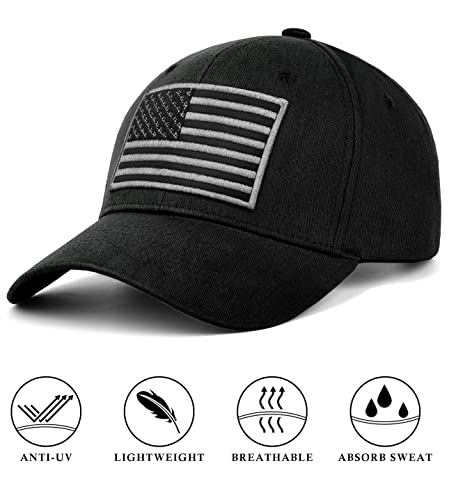 KIRAAT 3 Pack American Flag Baseball Cap Unisex,Low Profile USA Plain Dad Hat for Men＆Women (Black＆Grey＆Green)