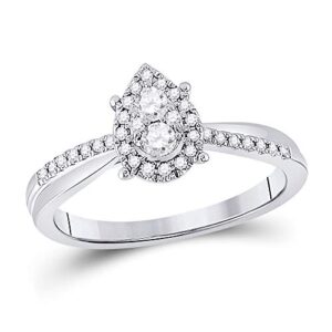 10kt white gold womens round diamond cluster pear promise ring 1/4 cttw