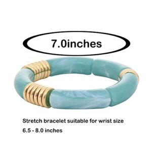 MythDone Chunky Bamboo Tube Bracelets Colorful Curved Resin Stretch Bracelet Gold Stacking Bangles Acrylic Beads Stretchable Friendship Bracelets for Women (4pcs style A)