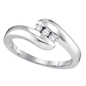 10kt white gold womens round diamond 3-stone promise ring 1/8 cttw