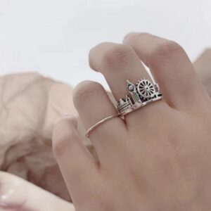 HUKQBUNX 925 Sterling Silver Exquisite Unique City Castle Sky City Punk Art Geometric Gear Crown Ring Lady Fresh Ring Opening Adjustment