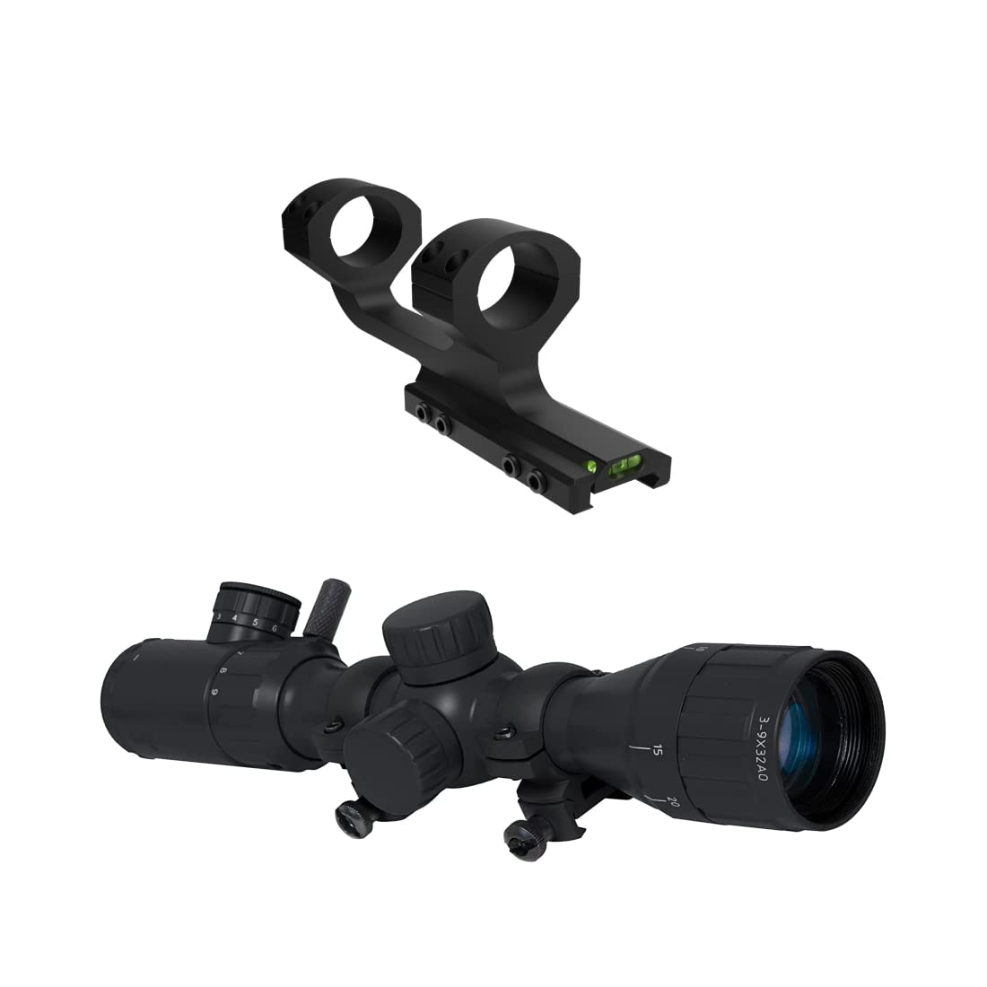 Monstrum 3-9x32 AO Rifle Scope | Moonstrum Offset Scope Mount with Integrated Level Bubble | Bundle