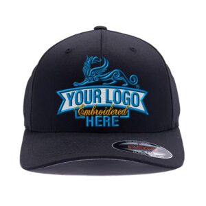 Custom Embroidered Flex Baseball hat. Flex Baseball 6277/6477 Baseball Cap. Place Your Own Logo or Design (S/M, Black)