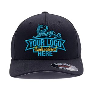 custom embroidered flex baseball hat. flex baseball 6277/6477 baseball cap. place your own logo or design (l/xl, black)