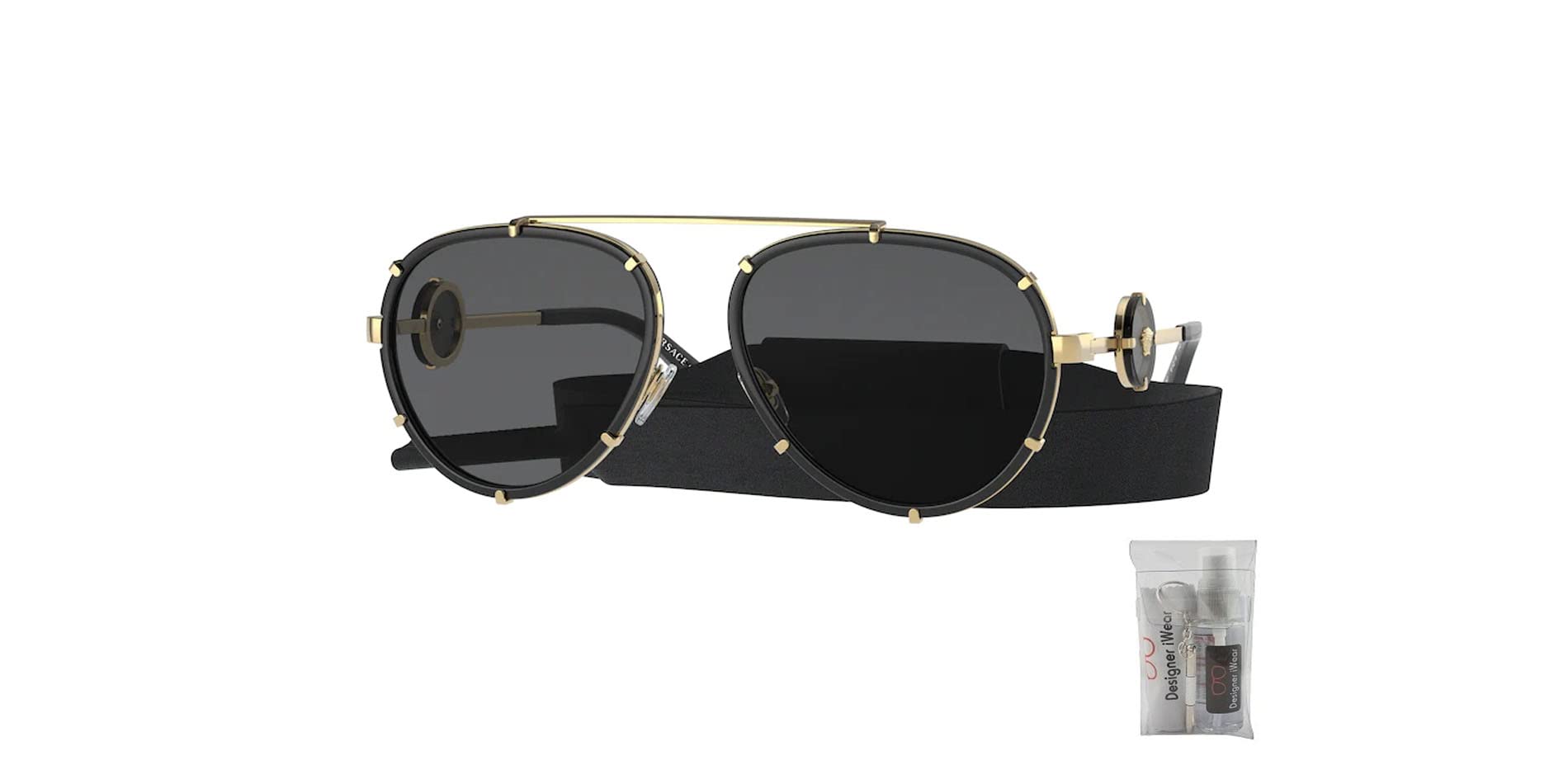 Versace VE2232 143887 61MM Black/Dark Grey Pilot Sunglasses for Women + BUNDLE With Designer iWear Eyewear Kit