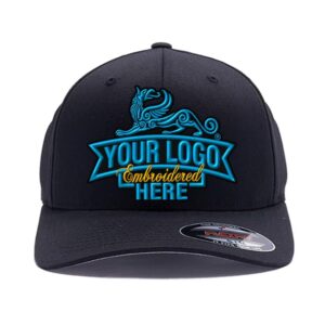 Custom Embroidered Flex Baseball hat. Flex Baseball 6277/6477 Baseball Cap. Place Your Own Logo or Design (L/XL, Black)