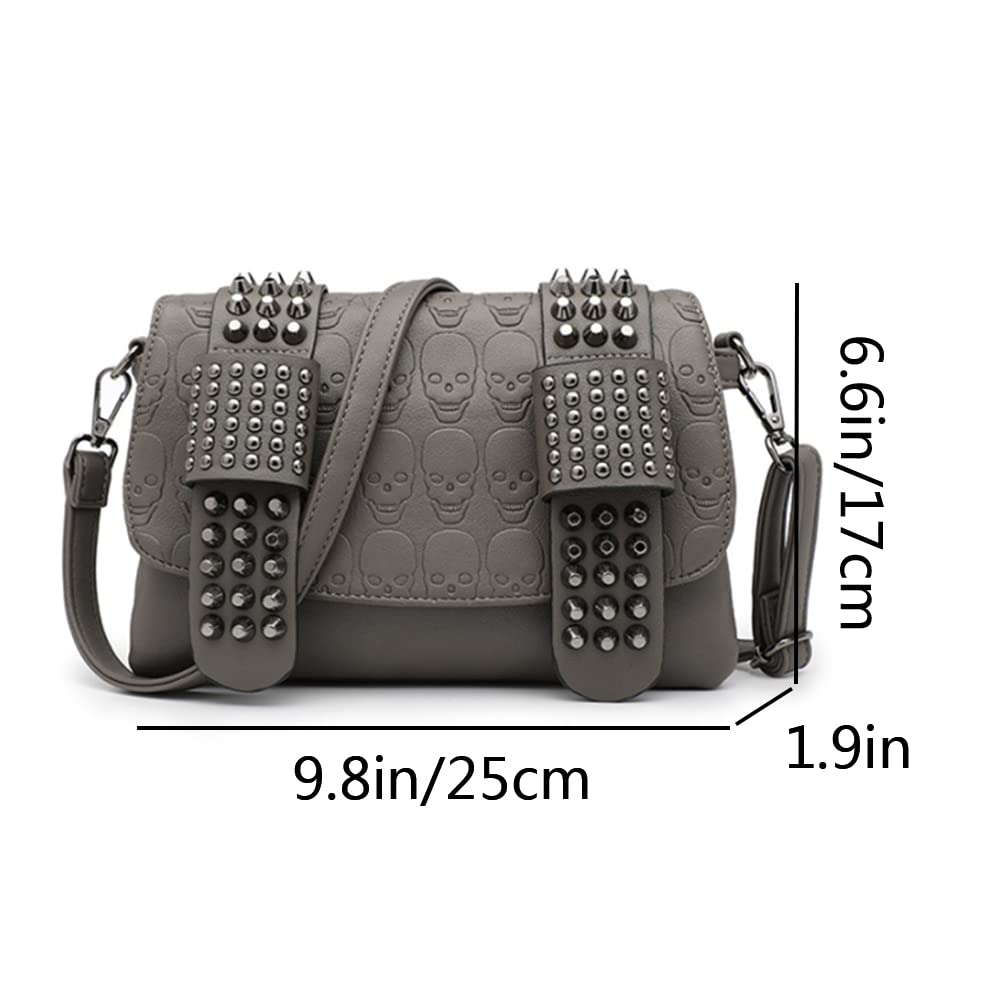 YAQUNICER Skull Purse Punk Rivet Shoulder Crossbody Bags for Women Chain Underarm Bag Handbag-Gray