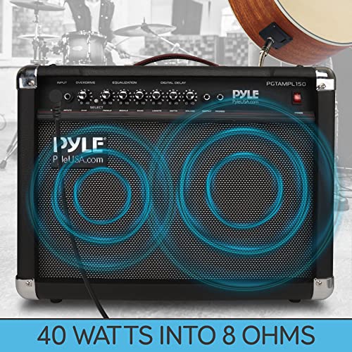 PyleUsa Portable Electric Guitar Amplifier,40 Watt Power,Two 6” & 8” High-Definition Speaker Cones, Bass, Dual Inputs, Overdrive,Digital Delay, Amp Control Volume, EQ for Beginner and Advance Practice