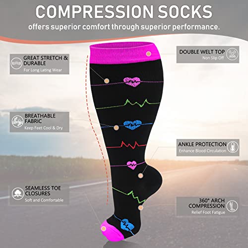 Diu Life 3 Pairs Plus Size Compression Socks for Women and Men Wide Calf Extra Knee High Support for Circulation